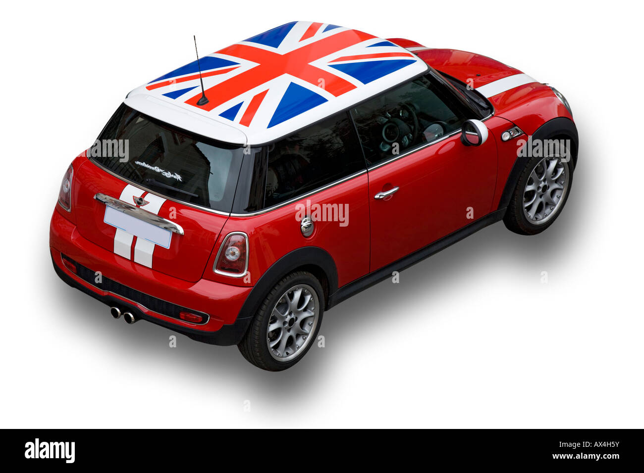 Un campione di una Austin Mini Cooper S auto con i colori in inglese. Spécimen d'Austin Mini Cooper S aux couleurs Anglaises. Foto Stock