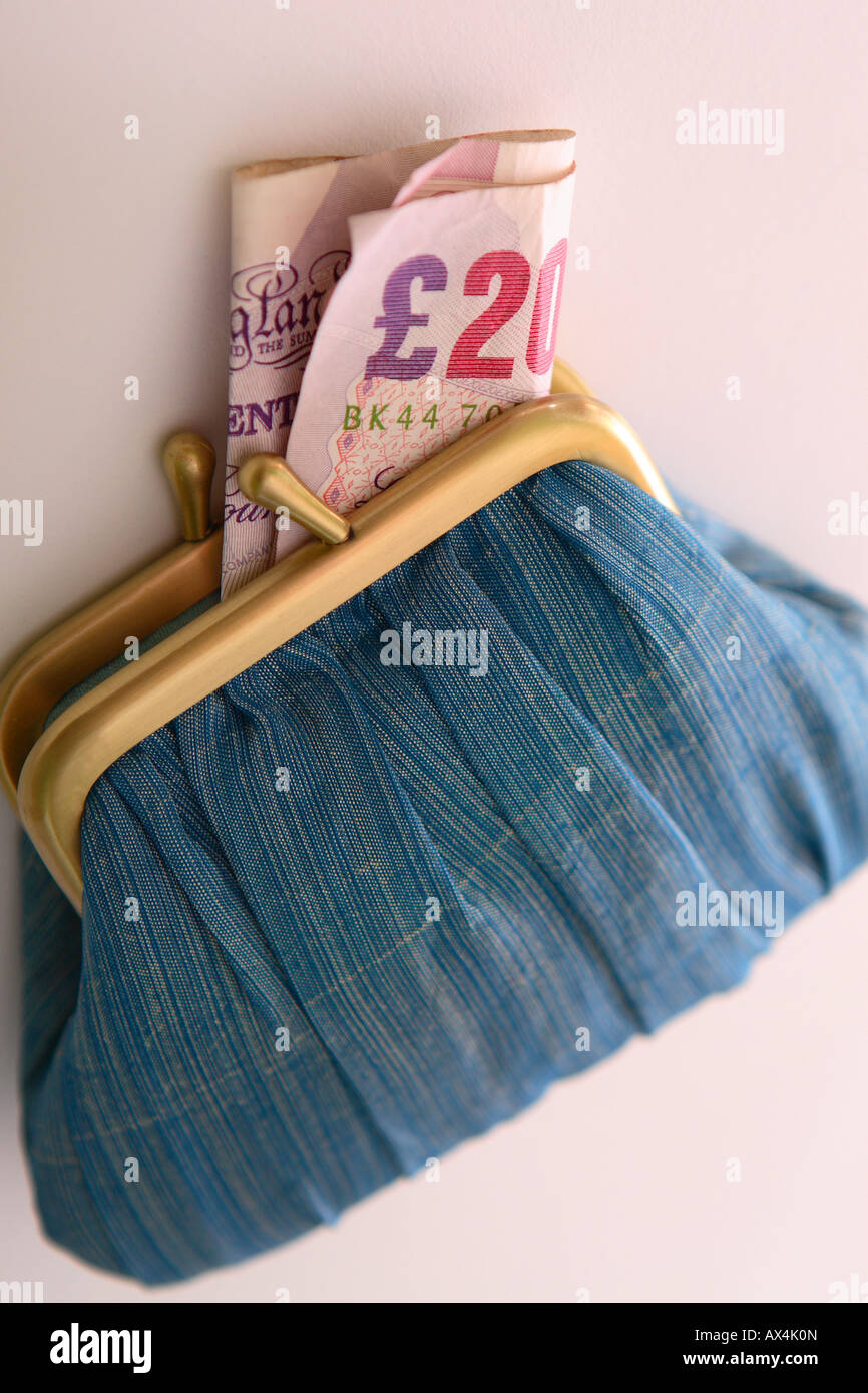 £20 nota borsa denaro contante sterling pound Foto Stock