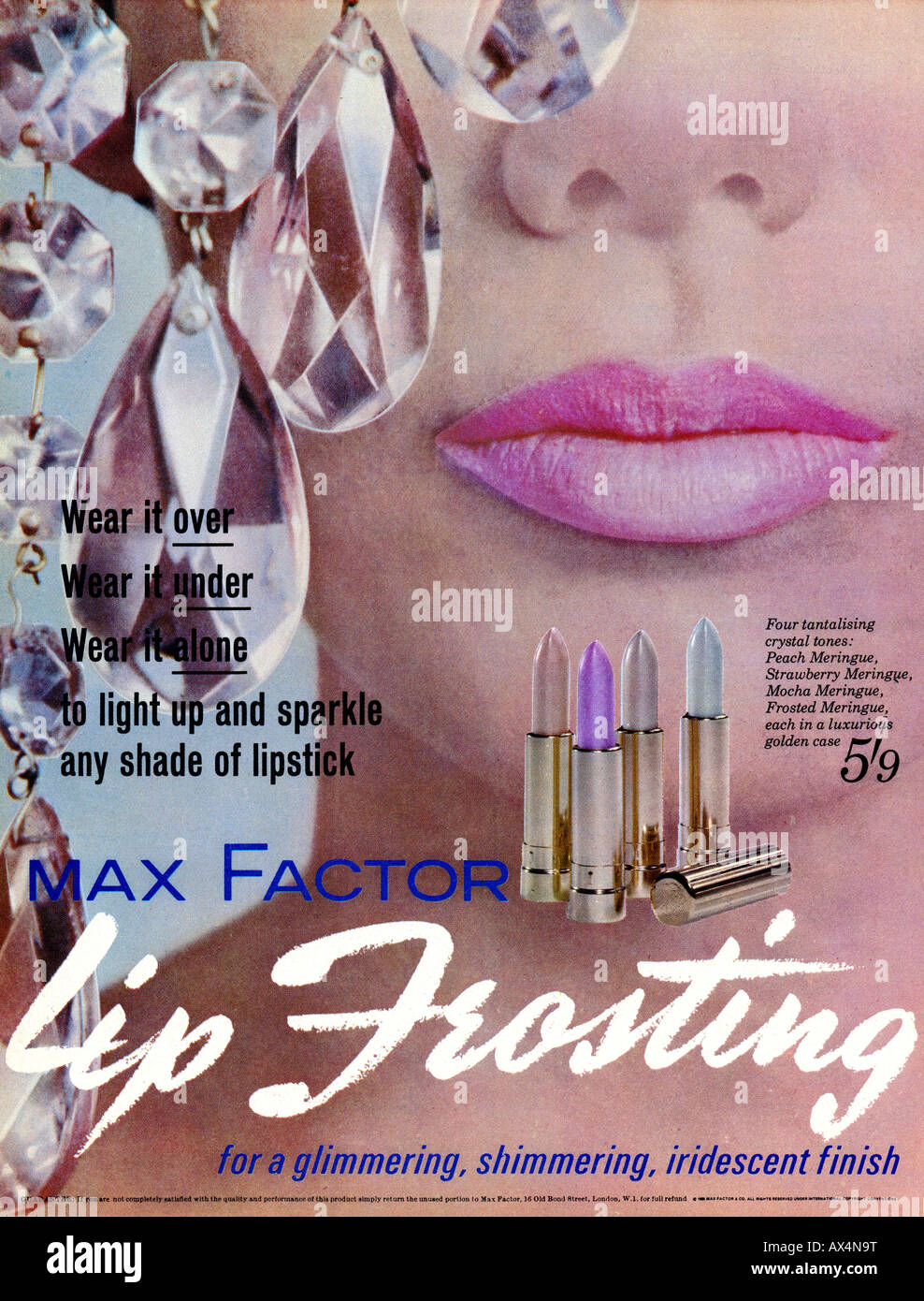 Anni sessanta anni Sessanta pubblicità per Lipfrosting rossetto da Max Factor 1965 per solo uso editoriale Foto Stock