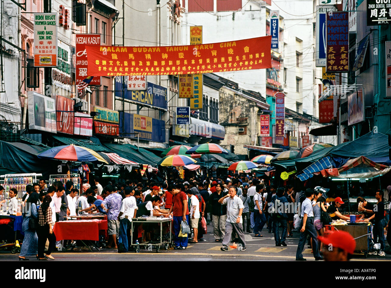 La Chinatown strada del mercato di Kuala Lumpur, la capitale della Malesia. Foto Stock