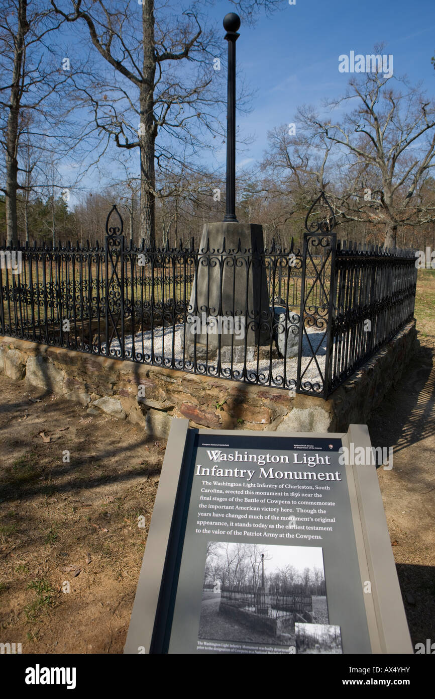 Luce di Washington monumento di fanteria Cowpens National Battlefield Park Cowpens Carolina del Sud Foto Stock