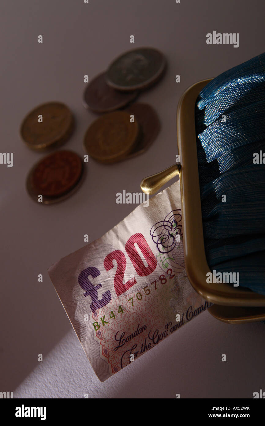 £20 nota borsa monete denaro contante Foto Stock