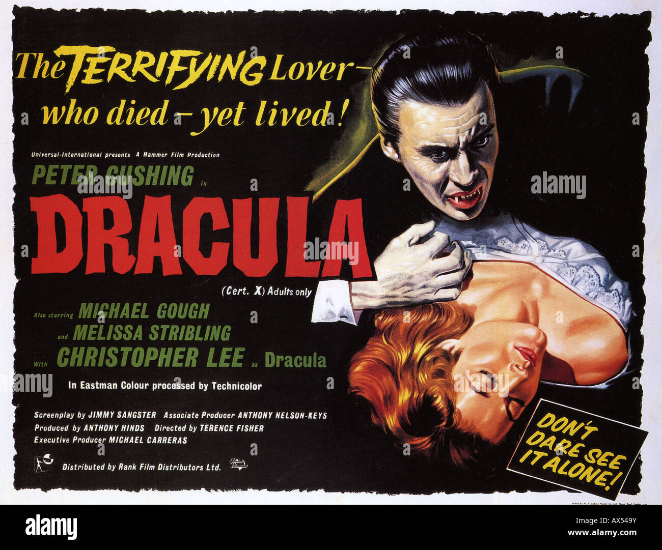 DRACULA poster per 1958 Rank/Hammer film con Christopher Lee come Dracula Foto Stock