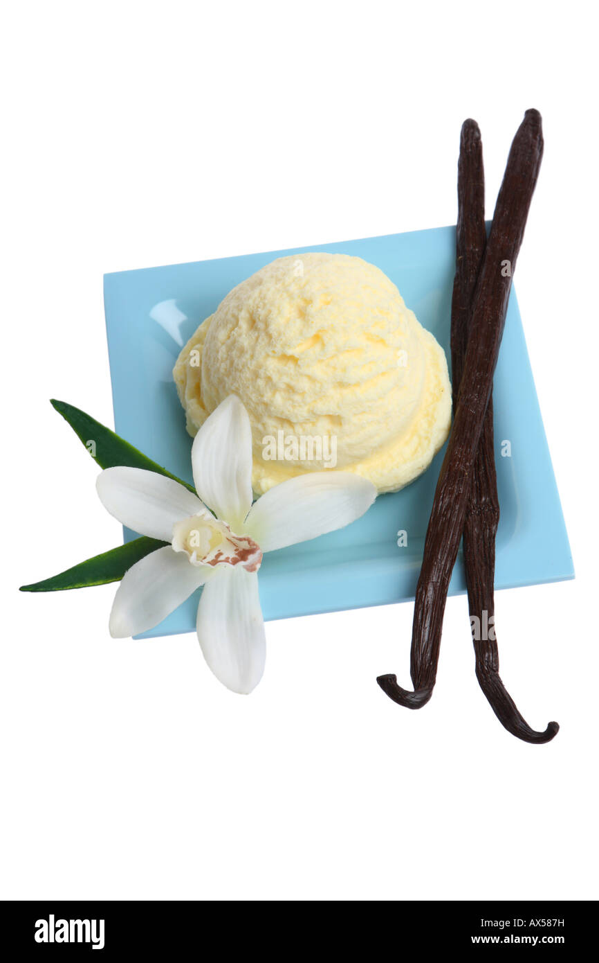 Gelato alla vaniglia tagliato fuori su sfondo bianco Foto Stock