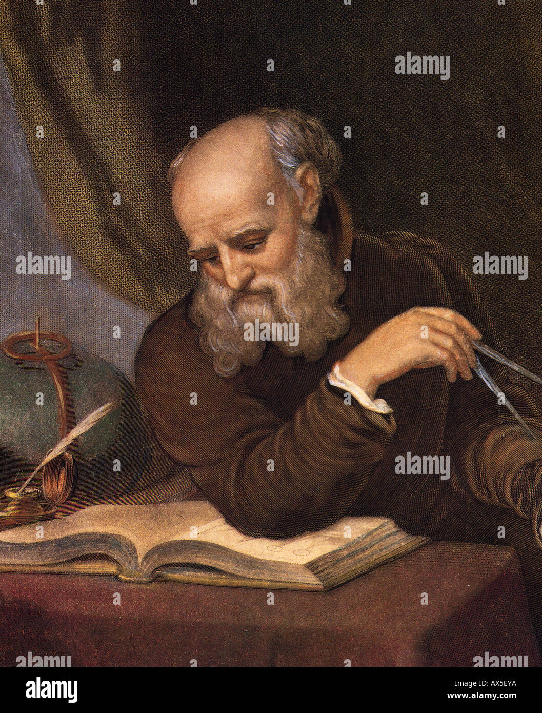GALILEO GALILEI (1564-1642) astronomo italiano e lo scienziato mostrato in un Italiano del diciannovesimo secolo mezzatinta Foto Stock