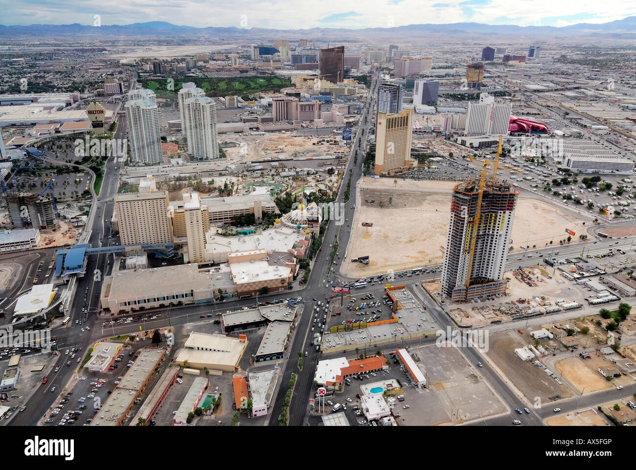 Siti di costruzione lungo la striscia visto dalla Stratosphere Tower, Las Vegas Boulevard, Las Vegas, Nevada, Stati Uniti d'America, America del Nord Foto Stock