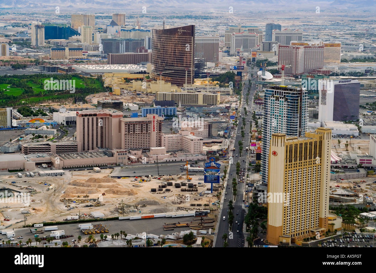 Siti di costruzione lungo la striscia visto dalla Stratosphere Tower, Las Vegas Boulevard, Las Vegas, Nevada, Stati Uniti d'America, America del Nord Foto Stock