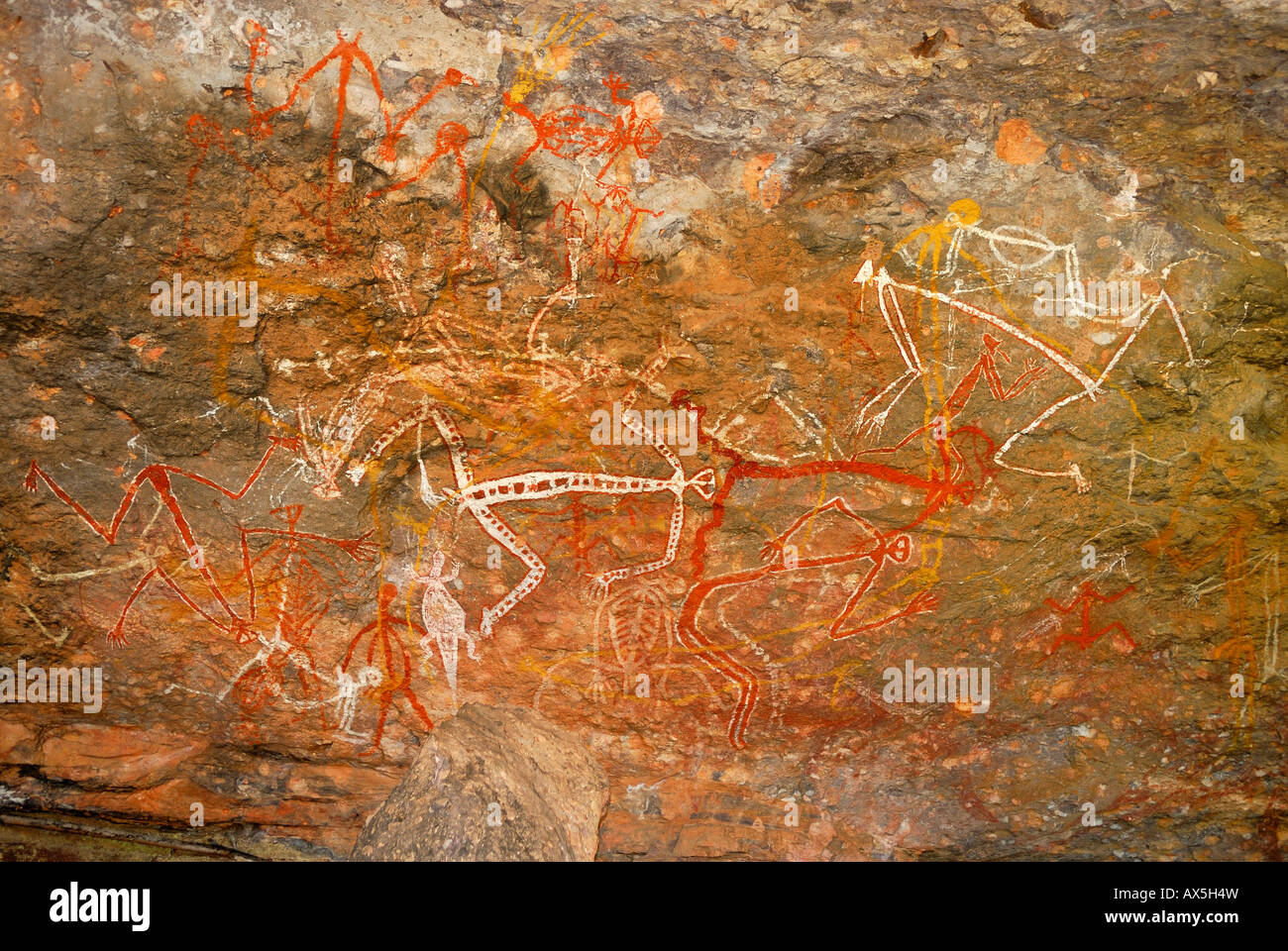 Aboriginal pitture rupestri a Nourlangie Rock, il Parco Nazionale Kakadu, Territorio del Nord, l'Australia Foto Stock