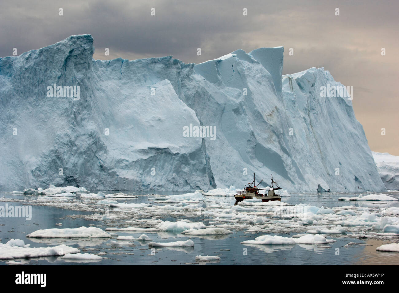 Iceberg, notte polare, discoteca baia vicino a Ilulissat, Groenlandia occidentale Foto Stock