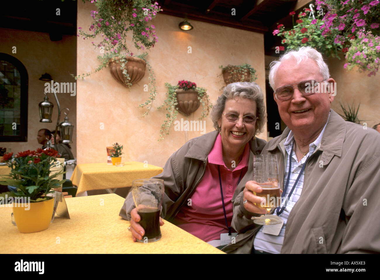 Germania Wertheim Città Vecchia dal fiume Reno turisti in pensione al ristorante Foto Stock