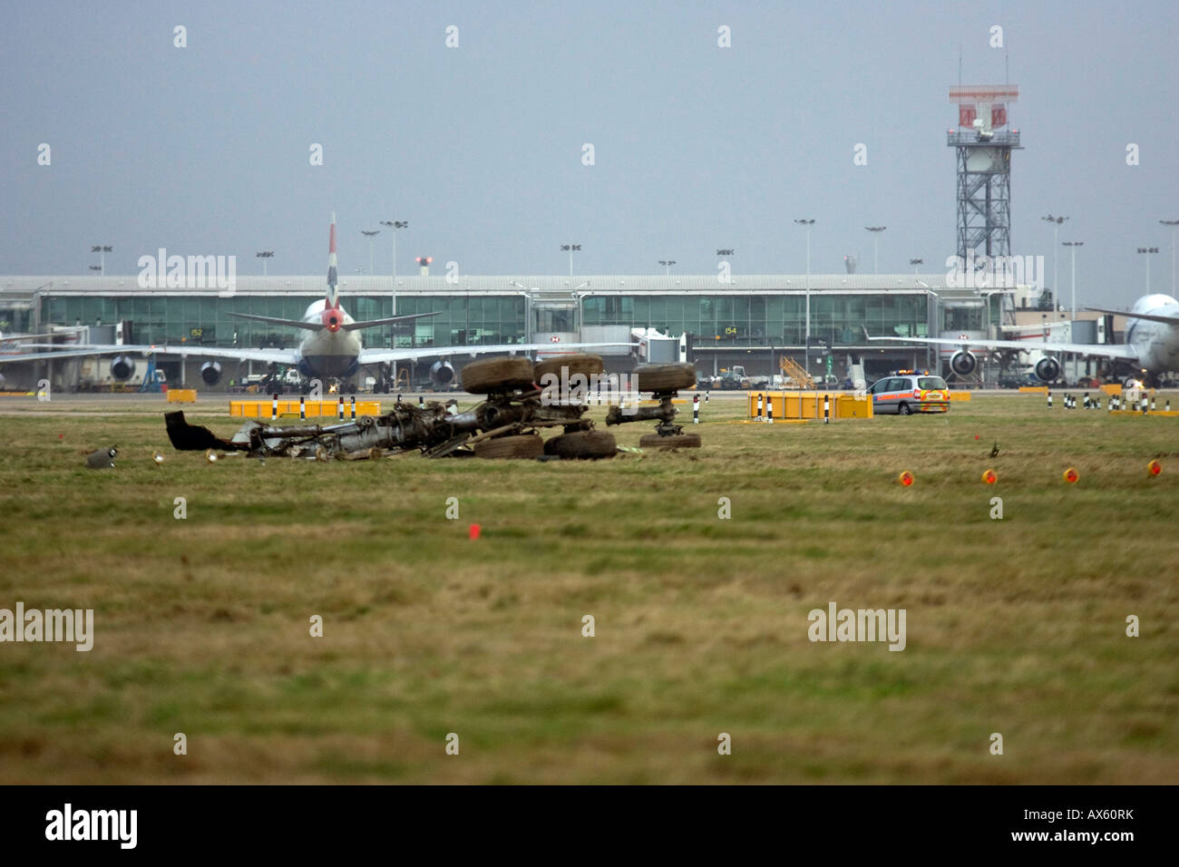 BA Boeing 777 jet crash aereo a Heathrow Foto Stock