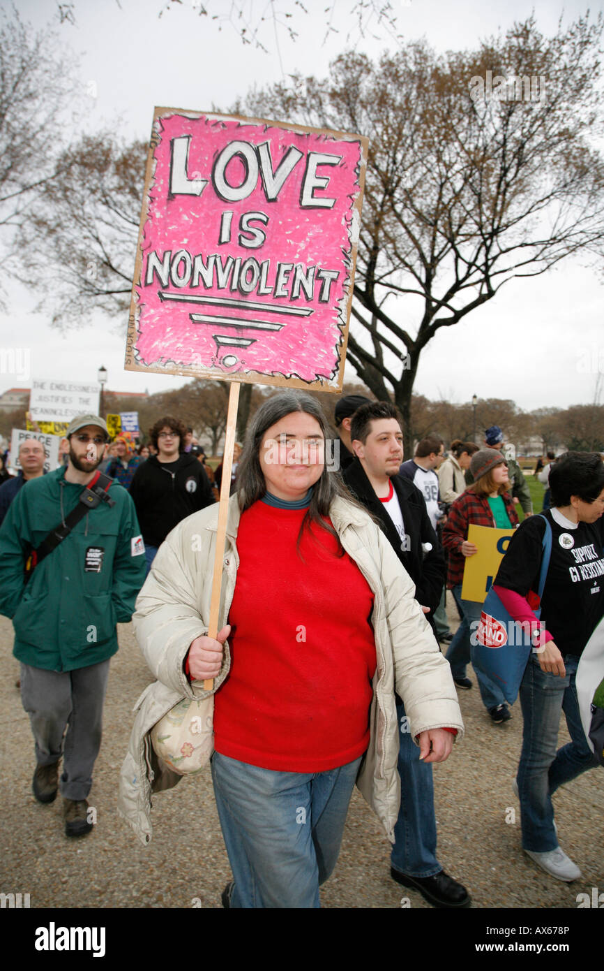 Manifestazione di protesta sul Mall, quinto anniversario dell inizio della guerra in Iraq, Washington, Distretto di Columbia, Stati Uniti d'America Foto Stock