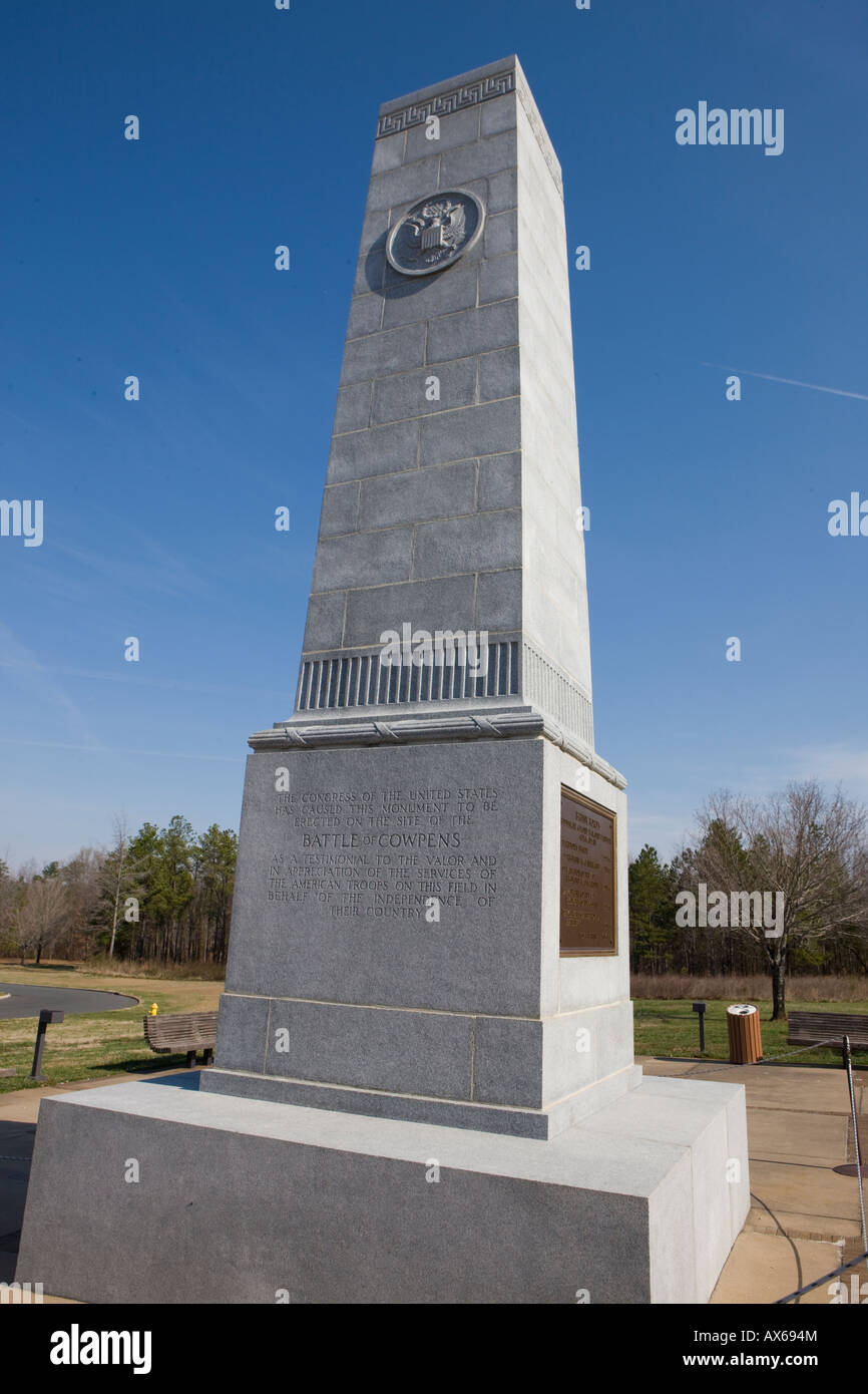 U S Memorial monumento dedicato nel 1932 per coloro che hanno combattuto a Cowpens National Battlefield Park Cowpens Carolina del Sud Foto Stock