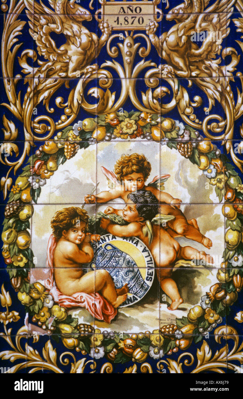 Sevilla, Sevilla, piastrella ceramica segno per Santa Ana negozio di ceramica, Triana, Andalusia, Spagna Foto Stock