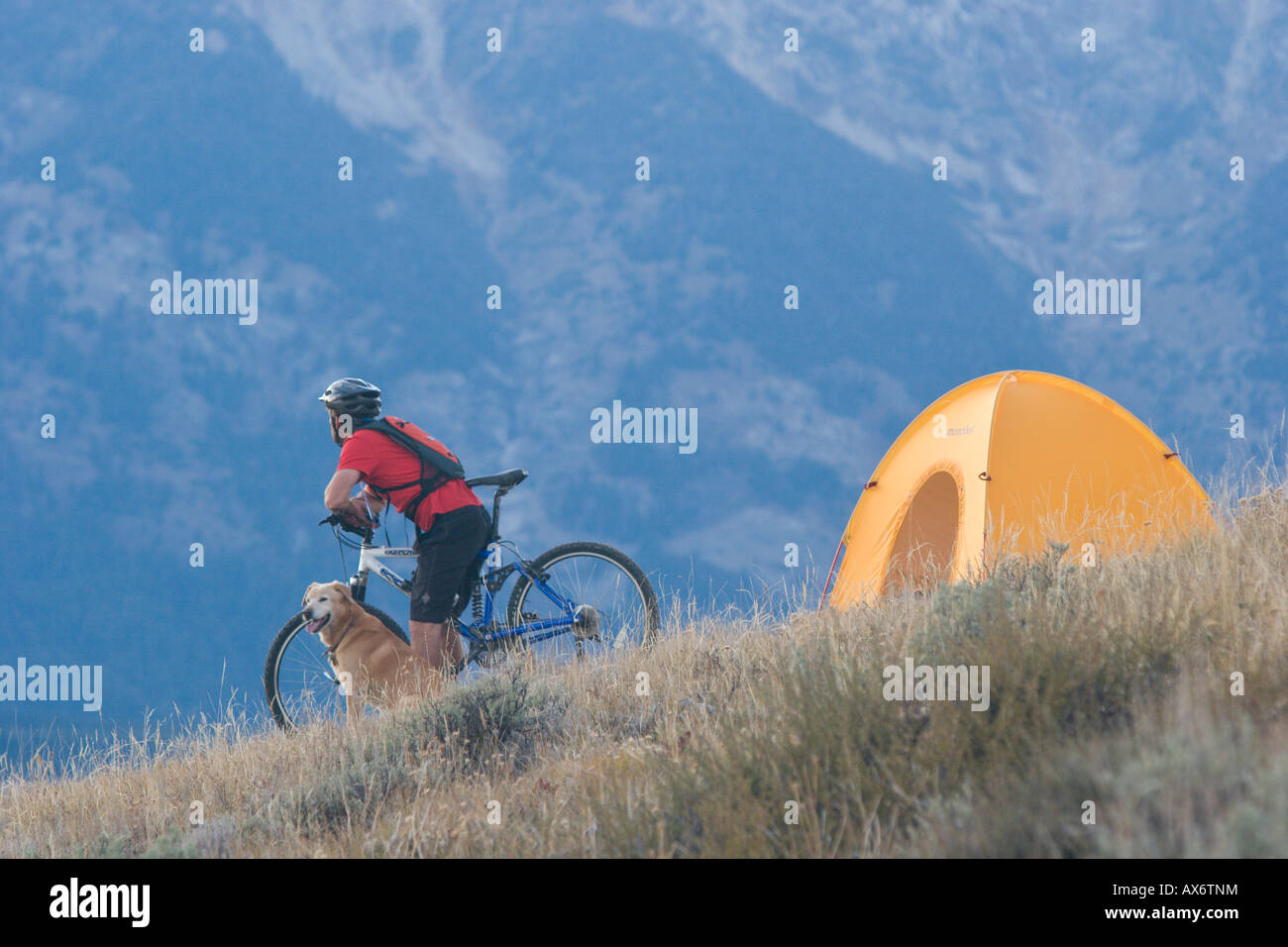 Campeggio in bicicletta nel Parco Nazionale di Grand Teton CA Foto Stock