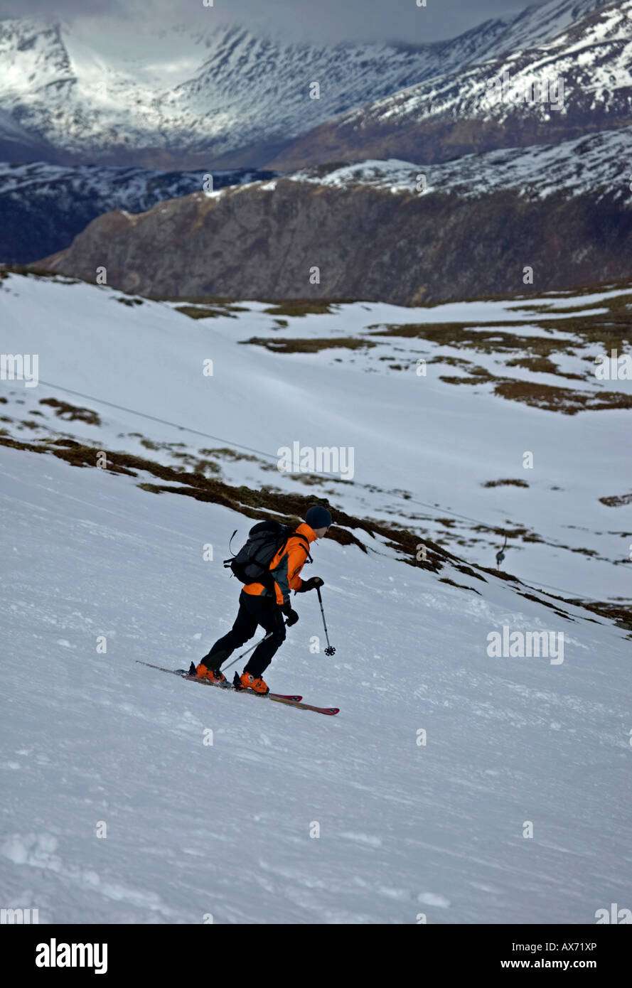 Sciatore, Glencoe piste da sci, Lochaber, Scotland, Regno Unito, Europa Foto Stock