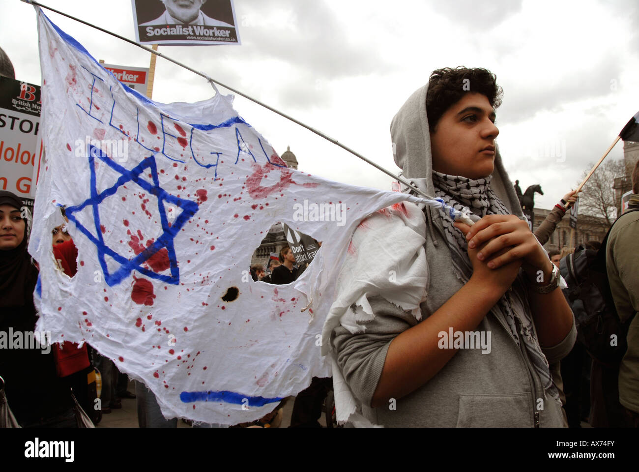 Fermare la guerra dimostrazione 15 marzo 2008 Libertà per l'Iraq e la Palestina e Afghanistan. Foto Stock