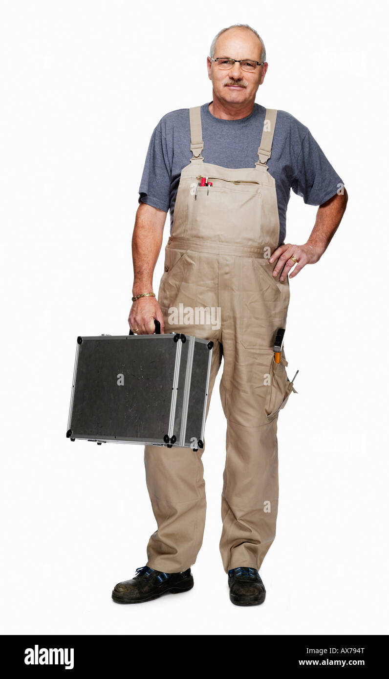 Artigiano in generale, con toolbox, ritratto Foto Stock
