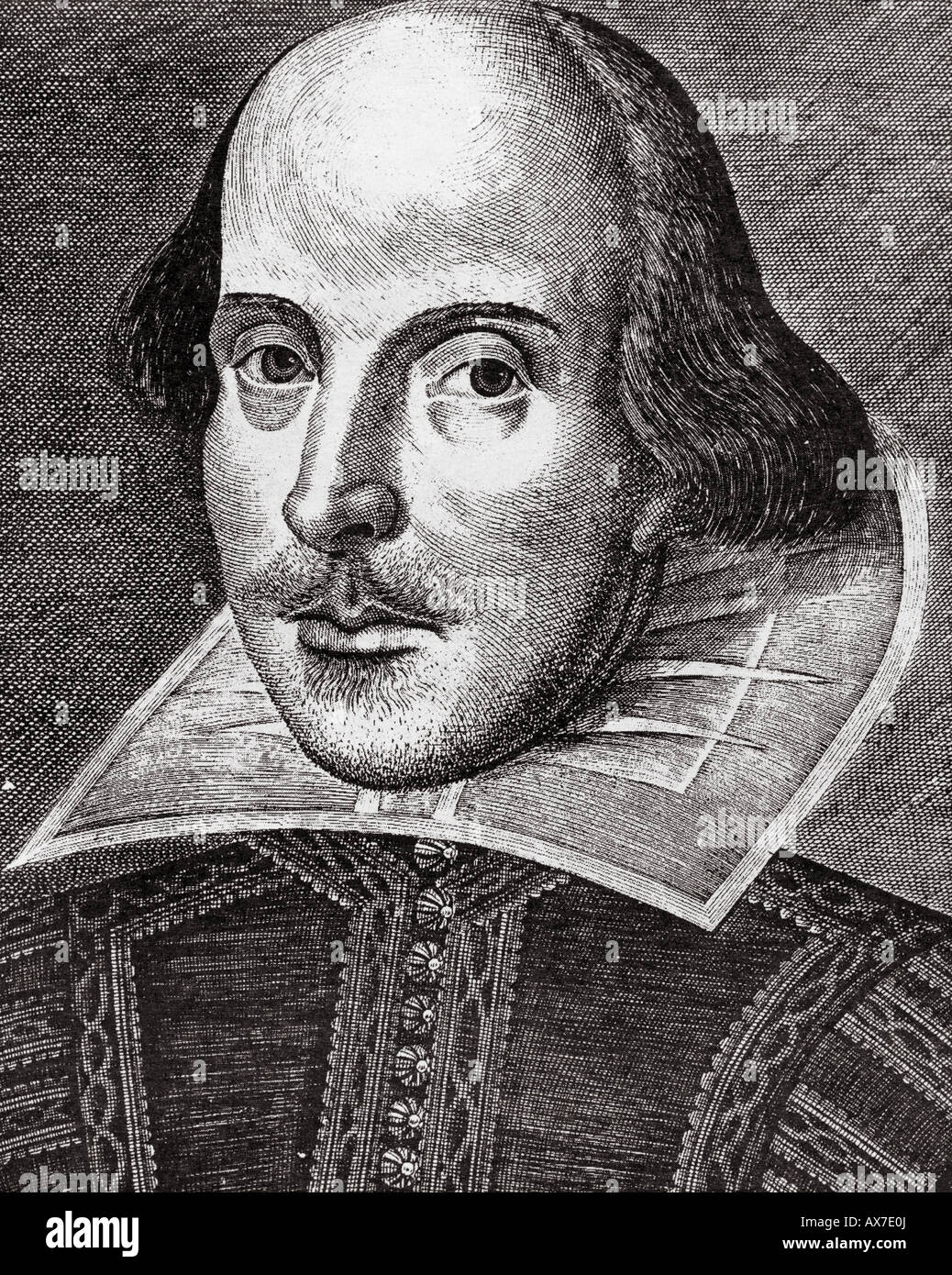 WILLIAM Shakespeare in Martin Droeshout incisione utilizzata nel primo Folio di 1623 Foto Stock