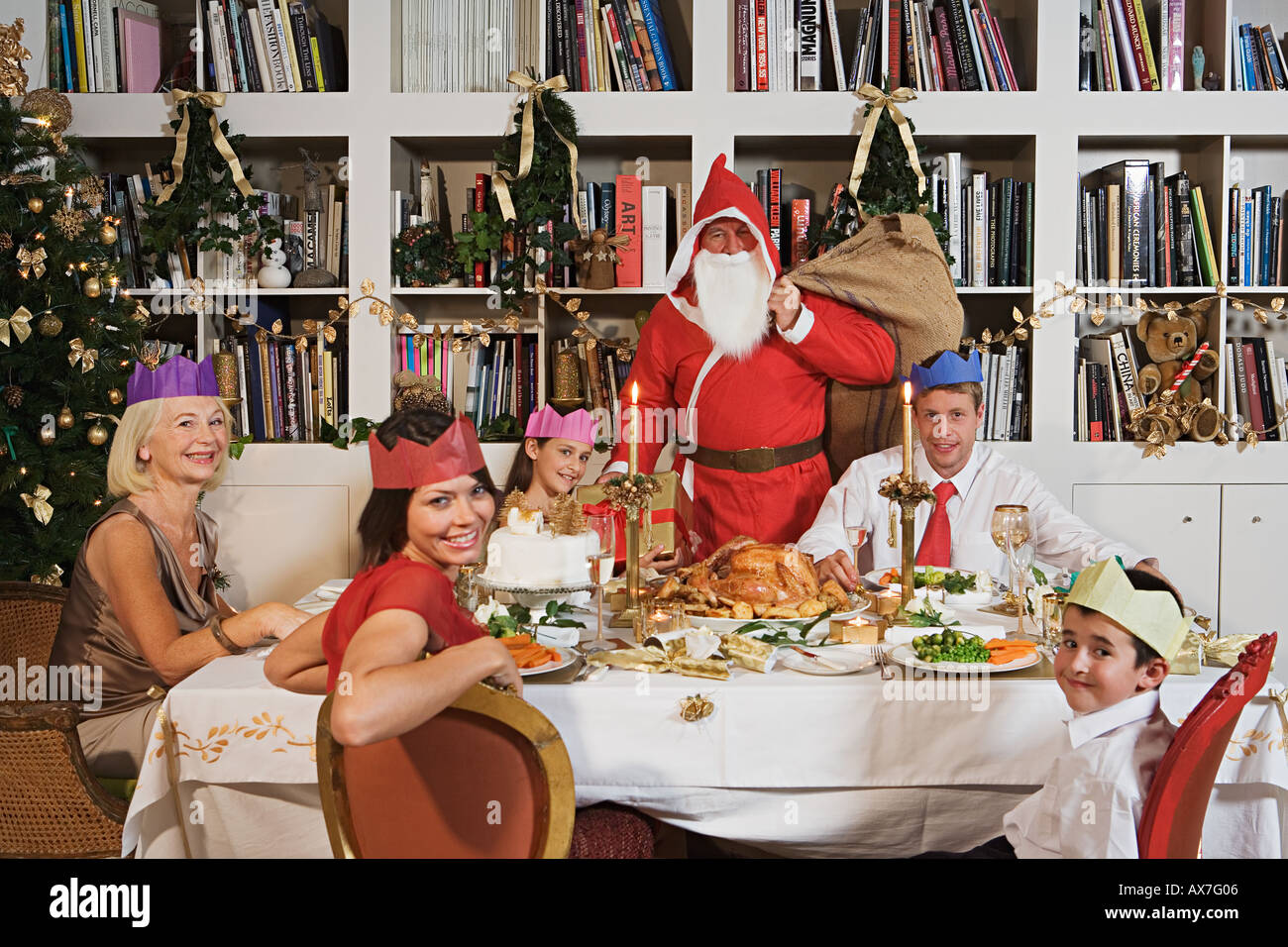 Babbo Natale a cena di natale Foto Stock