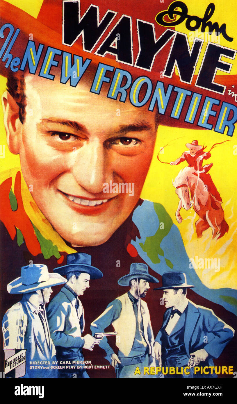 La nuova frontiera poster per 1939 Repubblica film con John Wayne, aka orizzonte di frontiera e i predatori del deserto Foto Stock
