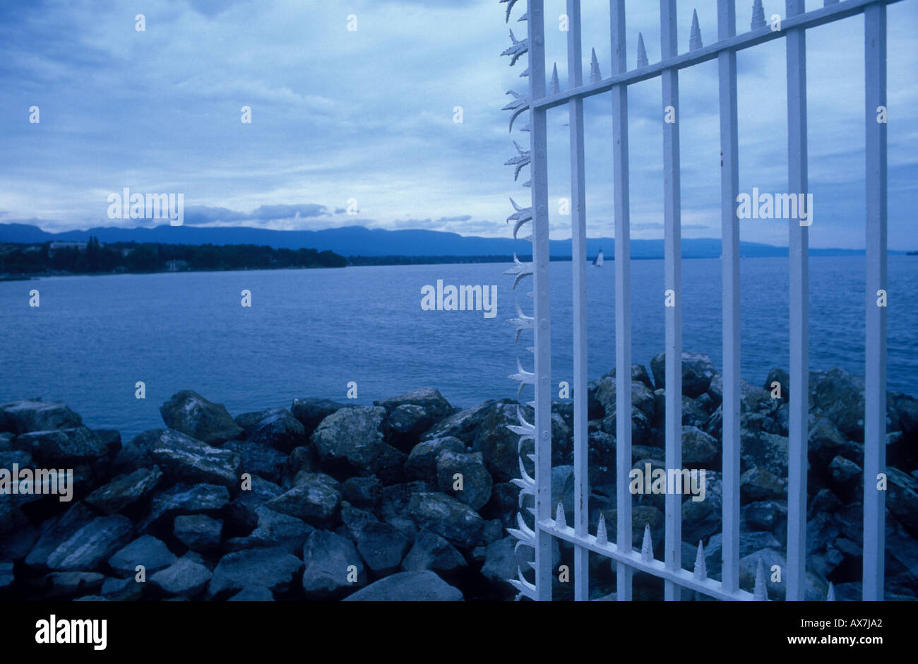 Vista dal faro sul Lago di Ginevra, Ginevra, Svizzera Foto Stock