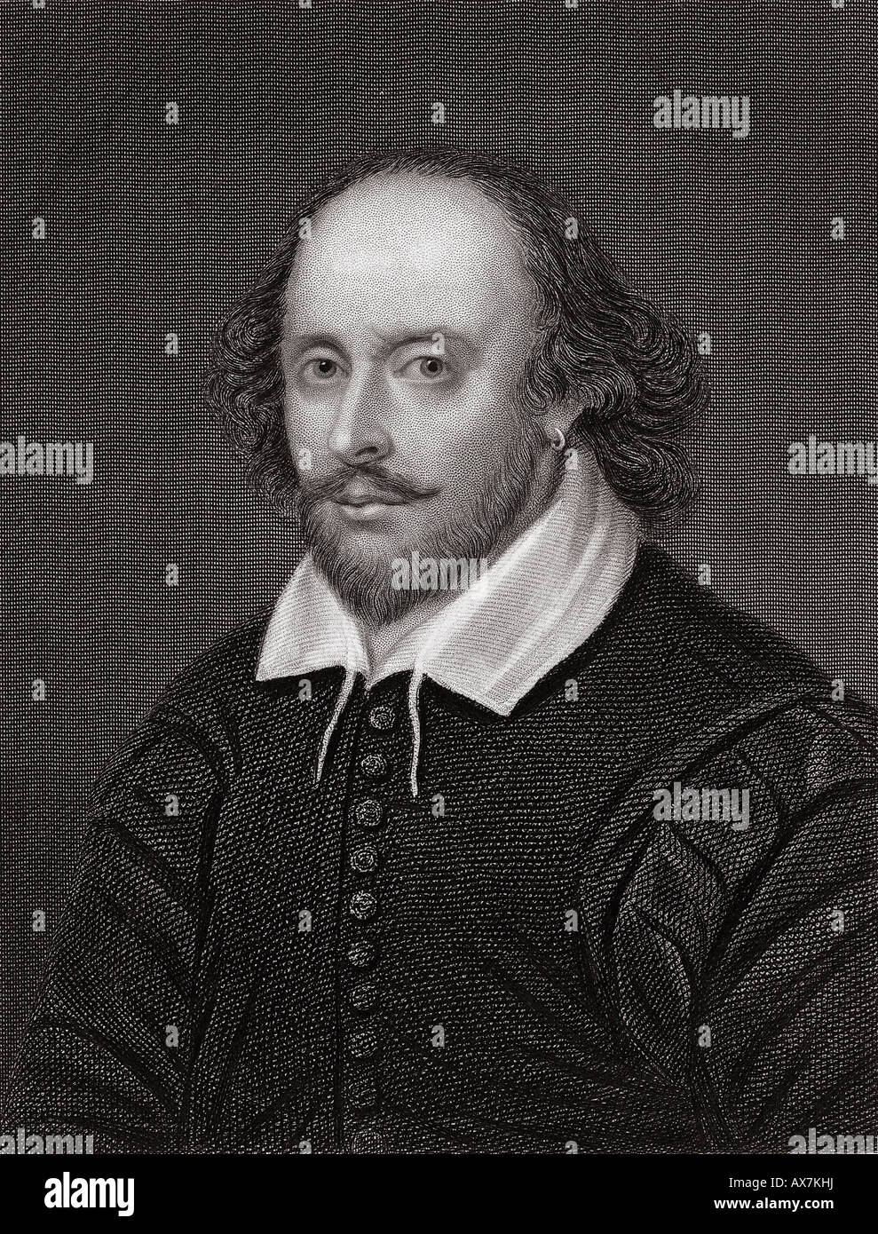 WILLIAM Shakespeare in una incisione del XVIII secolo dopo il Martin Droeshout incisione utilizzata nel primo Folio di 1623 Foto Stock
