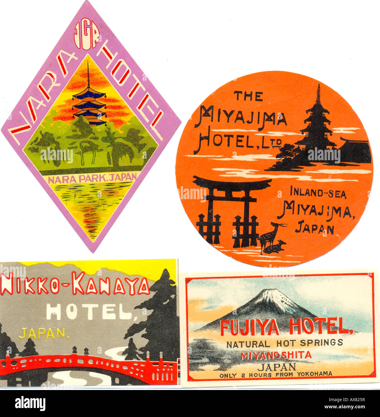 Hotel giapponese etichette bagaglio 1930s Foto Stock