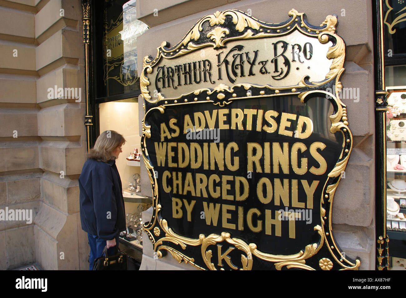 Mercato di Manchester Street Kay fratelli gioielliere vecchio segno Foto Stock