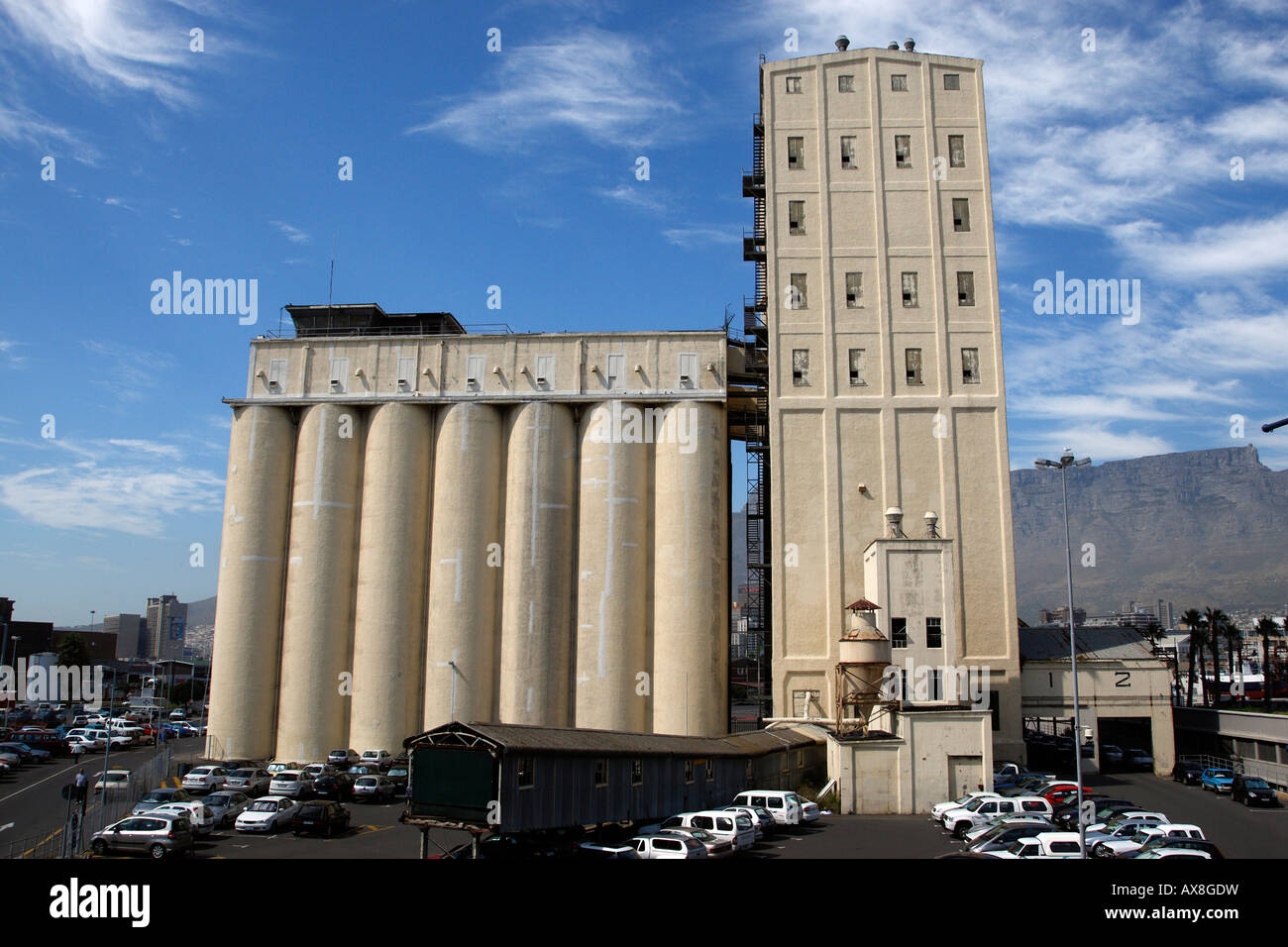 Silos per il grano sul pesce Quay Road V&A waterfront cape town Western Cape Province sud africa Foto Stock