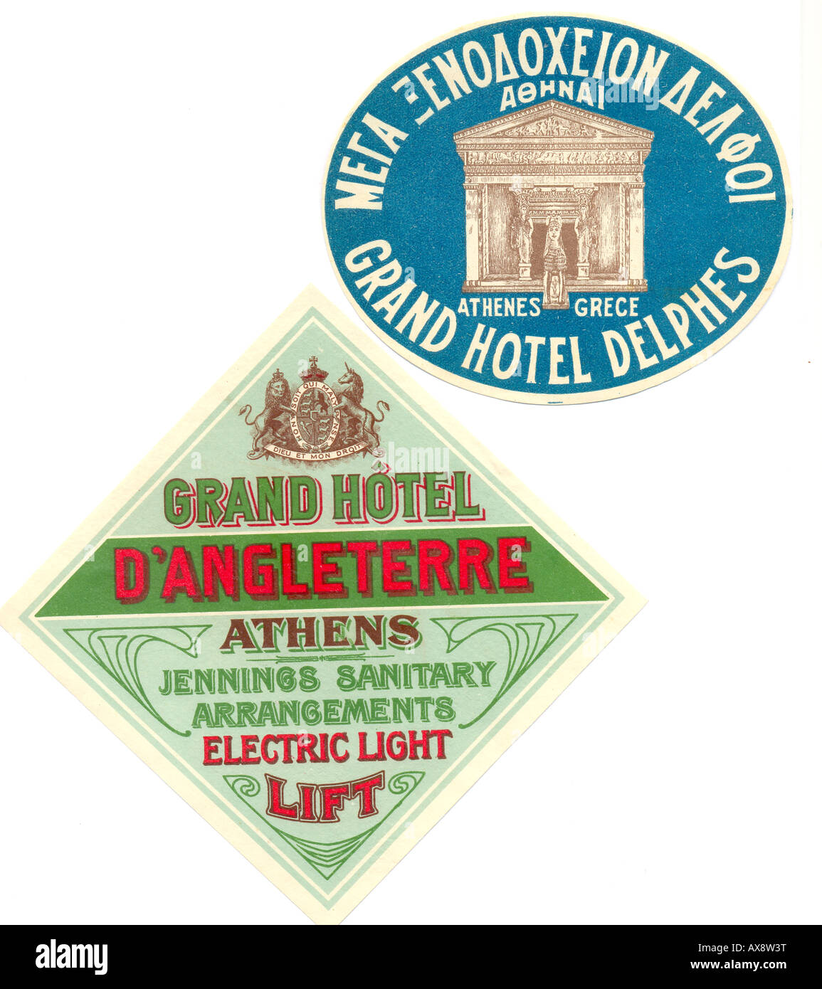 Hotel greco etichette bagaglio 1920s Foto Stock