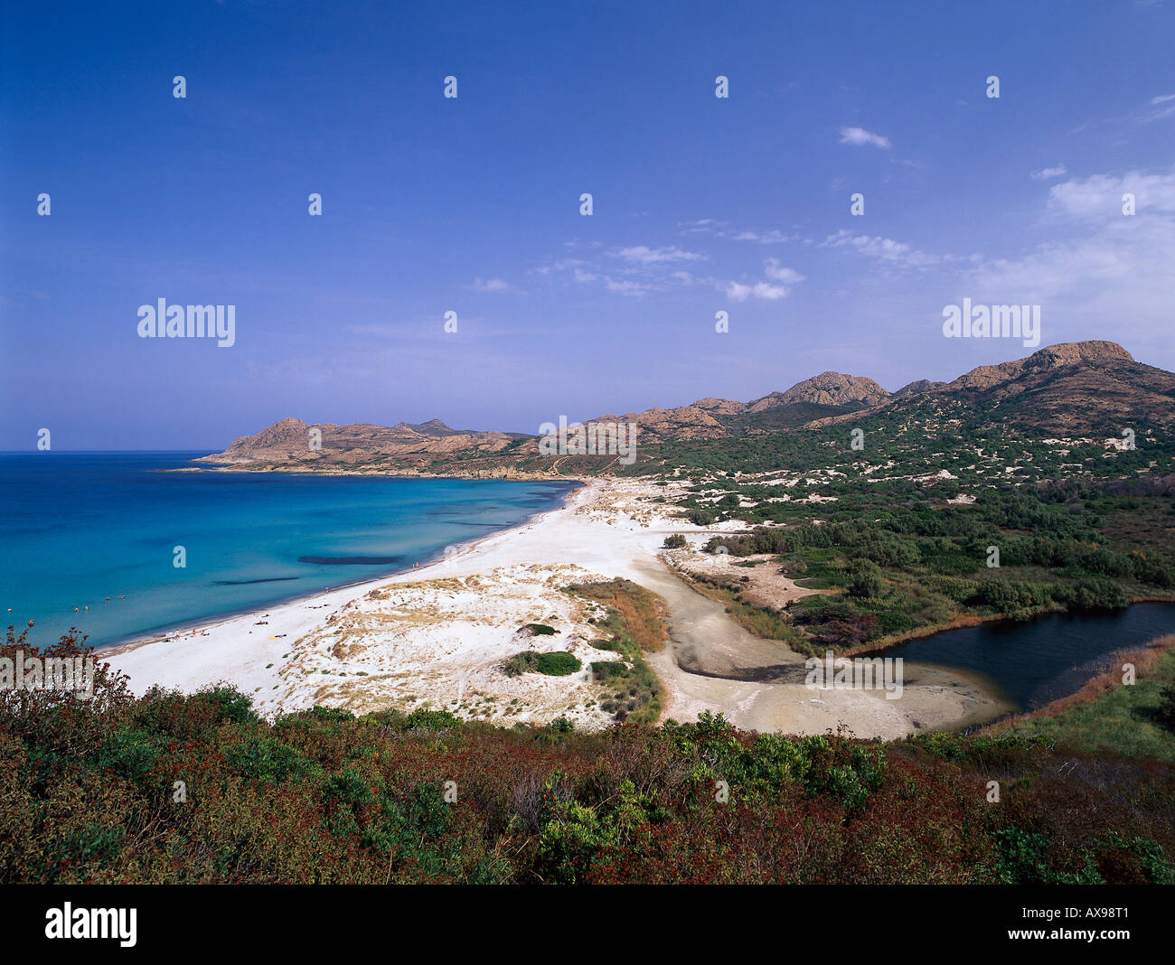Spiaggia, area protetta, Ostriconi, a estuario bocca-L'lle Rousse Corsica, Francia Foto Stock