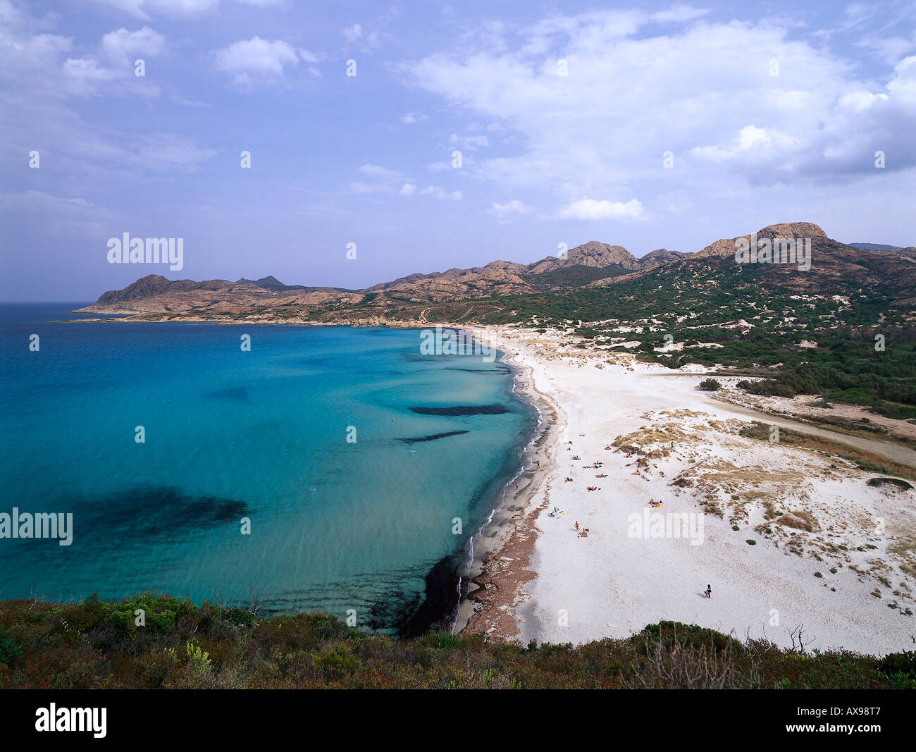 Spiaggia, area protetta, Ostriconi, a estuario bocca-L'lle Rousse Corsica, Francia Foto Stock