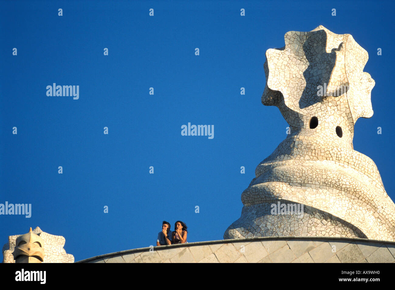 Casa Mila, la predera, Antonio Gaudi, Passeig de Gracia, Barcellona, Spagna Foto Stock