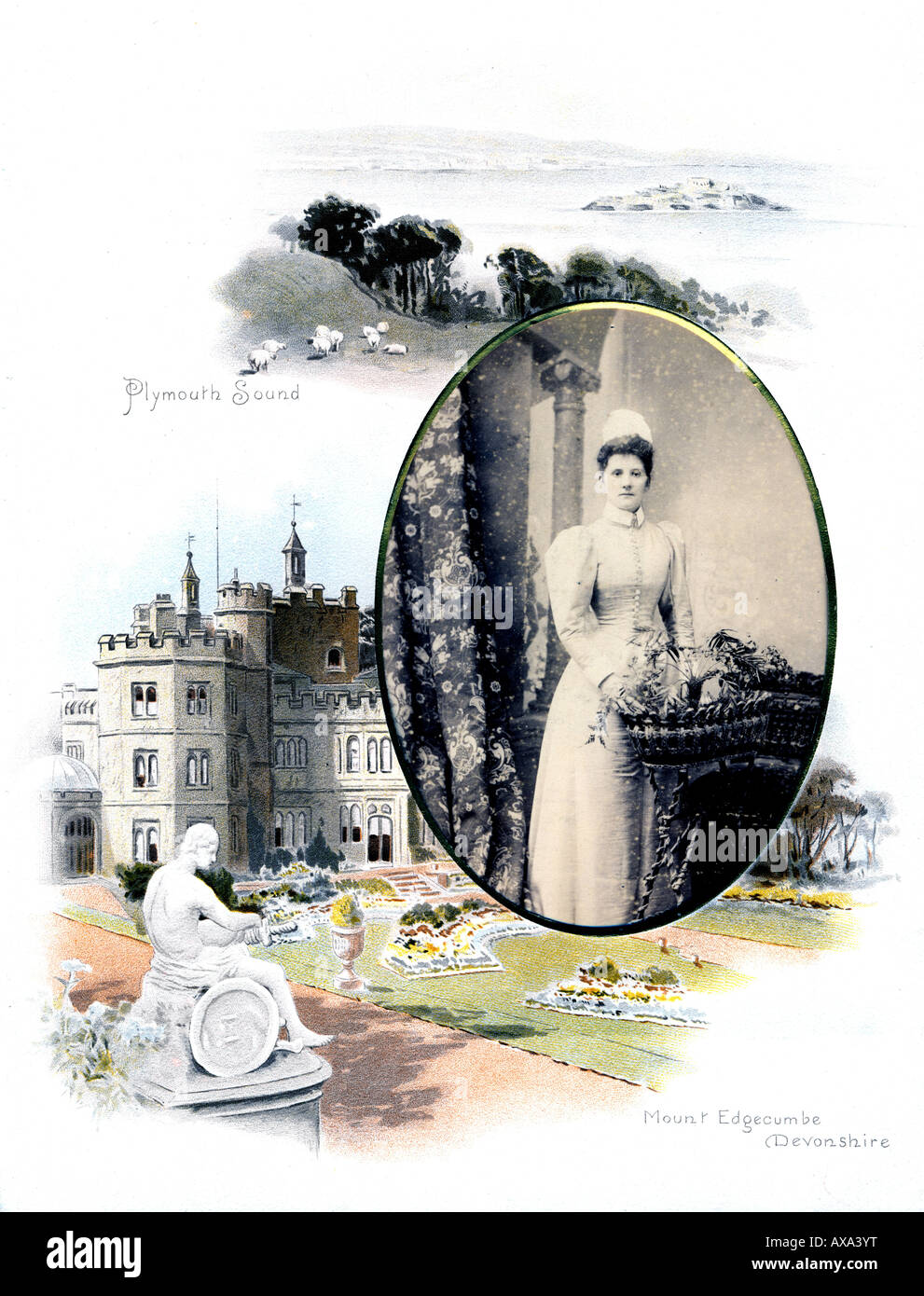 Victorian 1880 1890 decorate Album di foto con le case signorili con Mount Edgecombe e Plymouth Sound Devon Cornovaglia Foto Stock