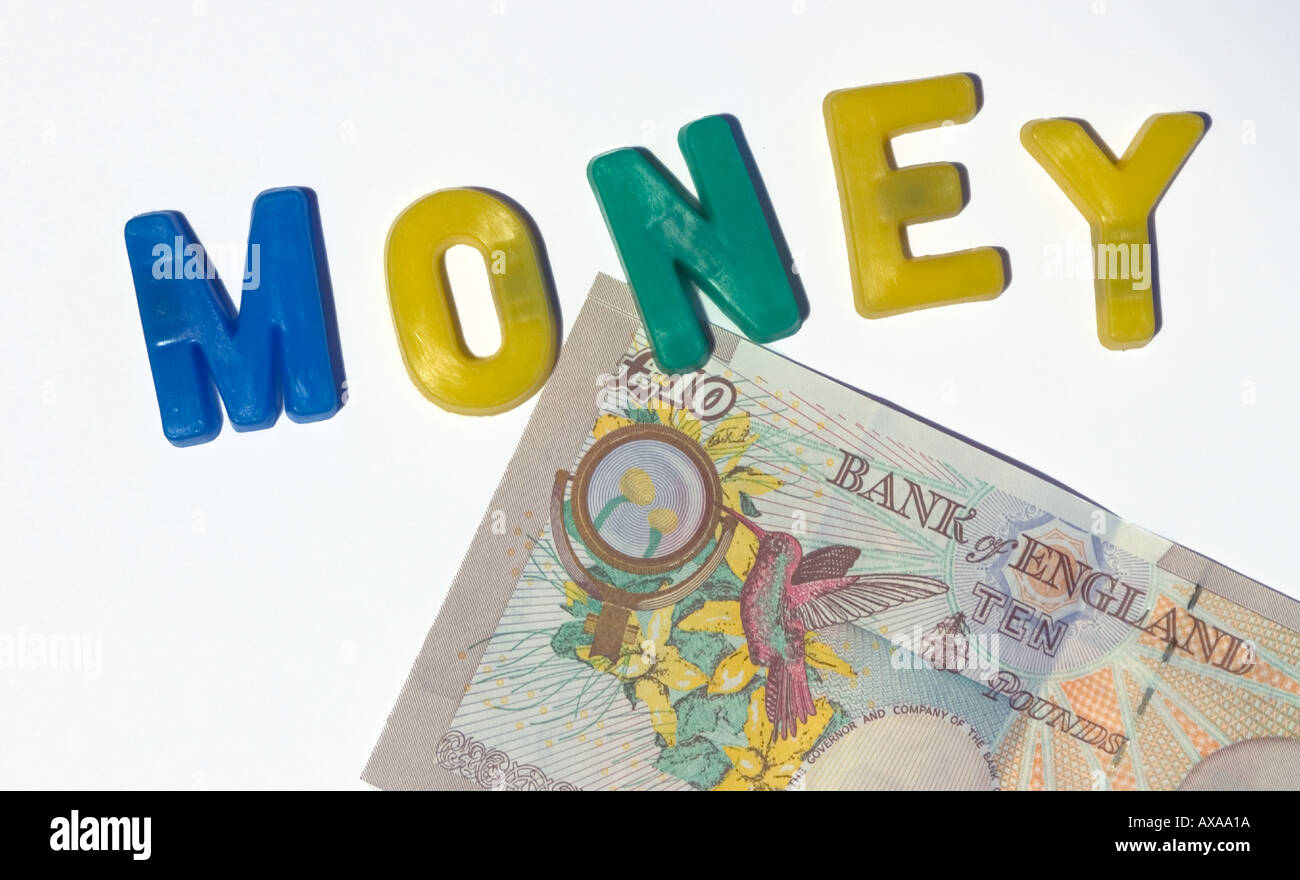 Frigo magnete con un 10 pound nota Foto Stock