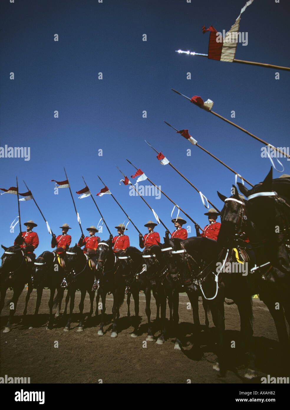 Mounties pratica per l'RCMP Musical Ride una touring dimostrazione di equitazione ad Ottawa in Canada Foto Stock