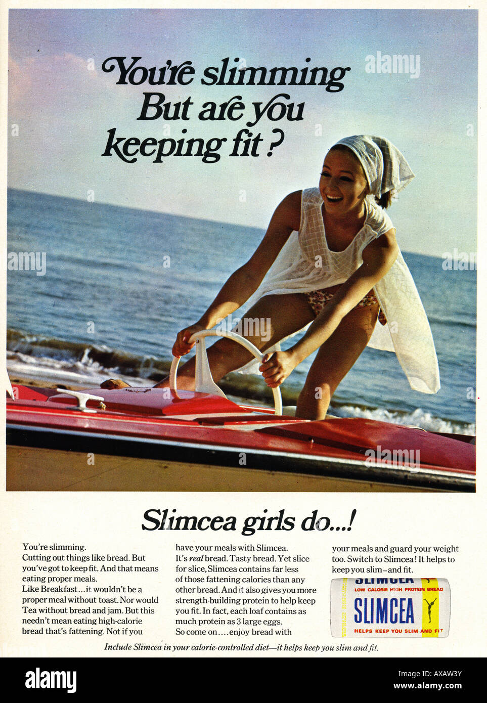 1960 aprile 1969 annuncio rivista per Slimcea aiuto dimagrante pane per solo uso editoriale Foto Stock