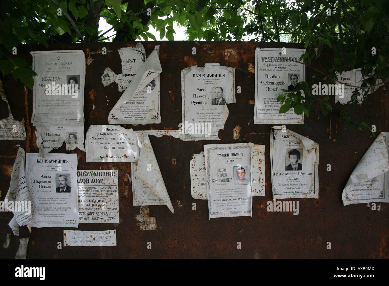 Annunci di morte, sofia, Bulgaria Foto Stock