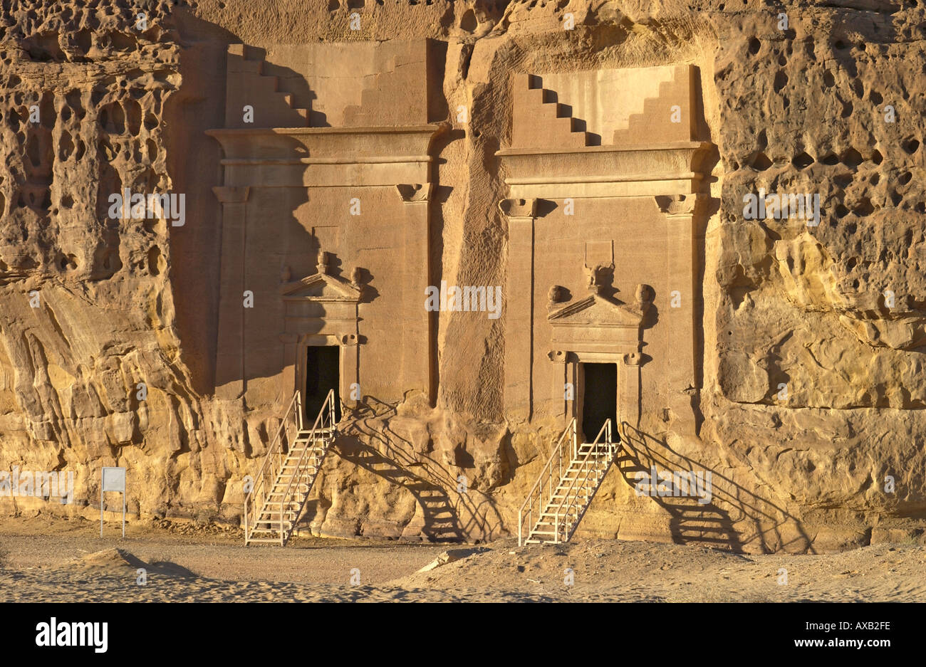 Nabatean tombe a Medain Salem provincia occidentale Arabia Saudita Foto Stock