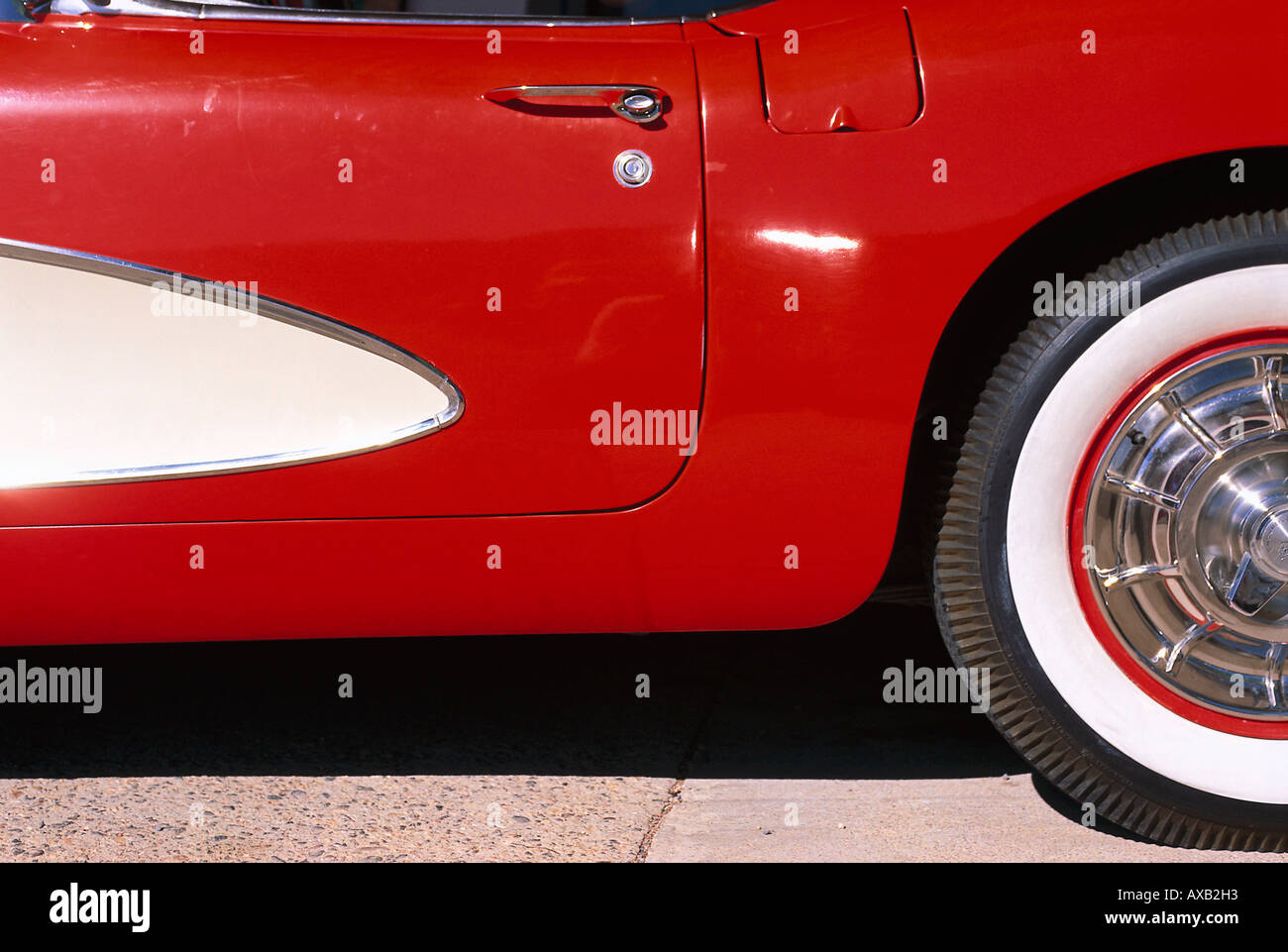 Dettaglio di un rosso Corvette, Route 66, Arizona USA, America Foto Stock