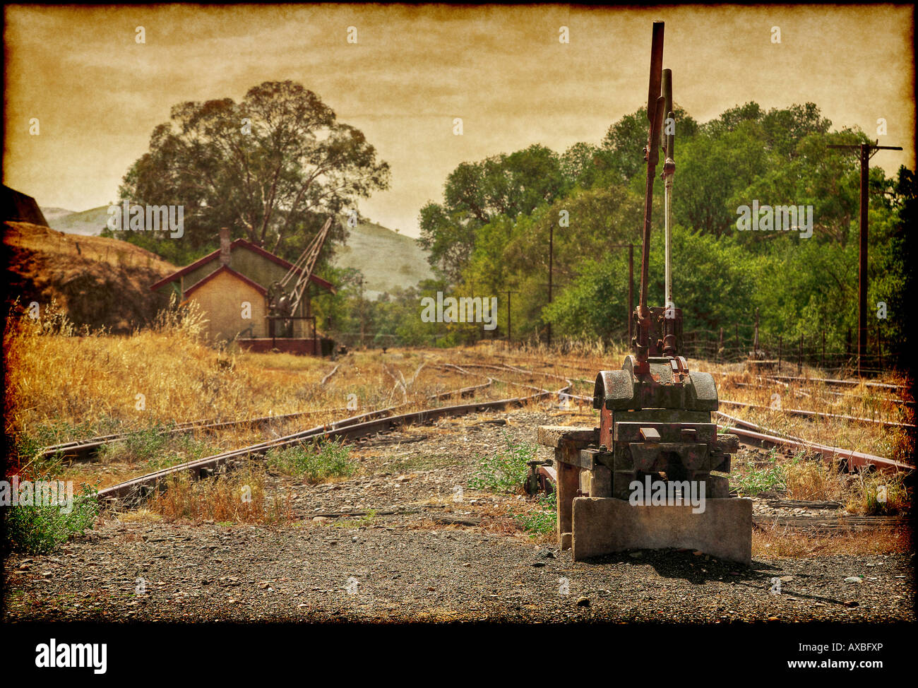 Un interruttore sul vecchio inutilizzato di binari ferroviari Foto Stock