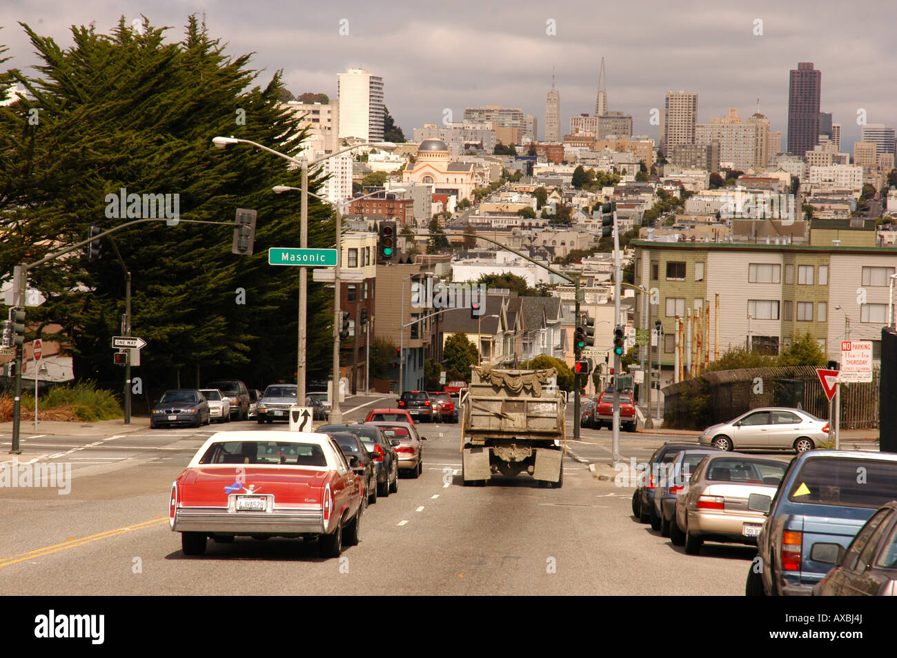 Vista del centro da altezze di alloro quartiere San Francisco California USA Foto Stock