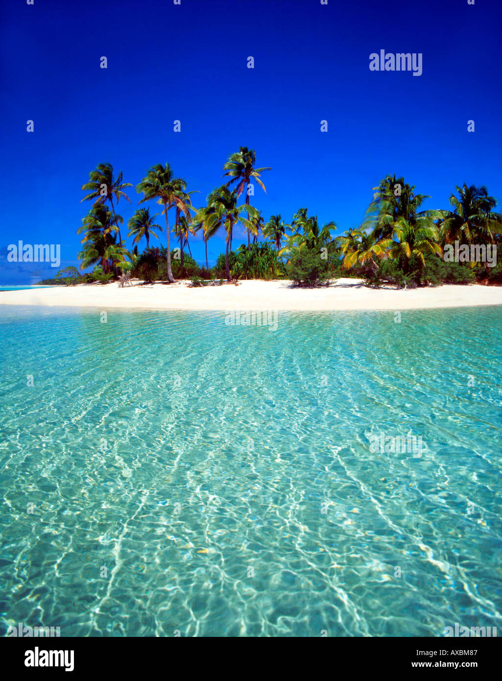 Sud Pacifico Isole Cook Aitutaki Lagoon un piede isola sogno spiaggia cristal acqua chiara Foto Stock