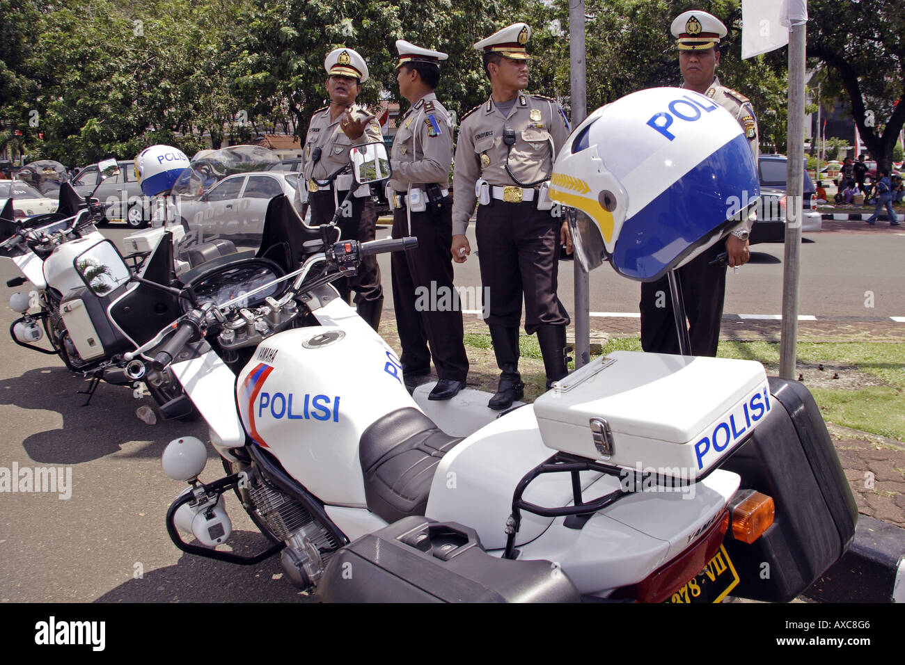 Motocicletta di polizia Indonesia Jakarta Foto Stock