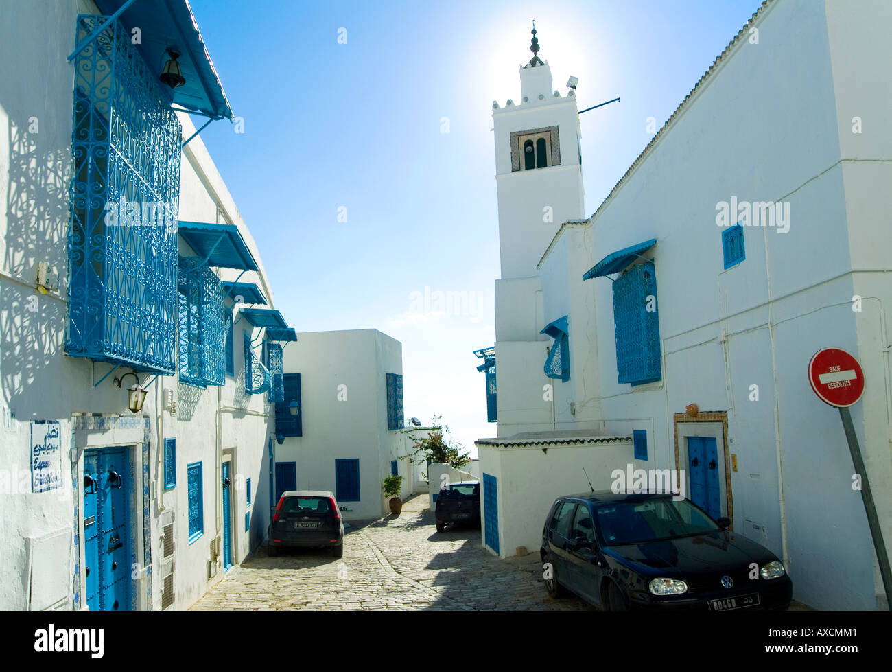 Street.Sidi Bou Said.Tunisi Foto Stock