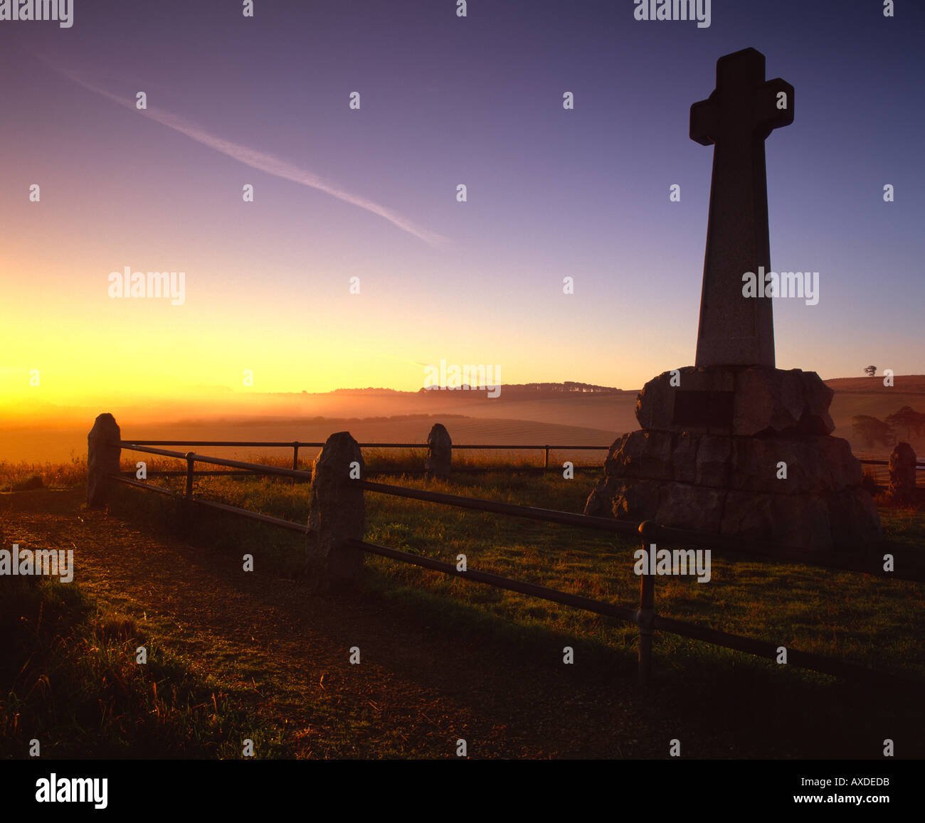 Monumento Flodden all'alba Branxton Northumberland Inghilterra Foto Stock