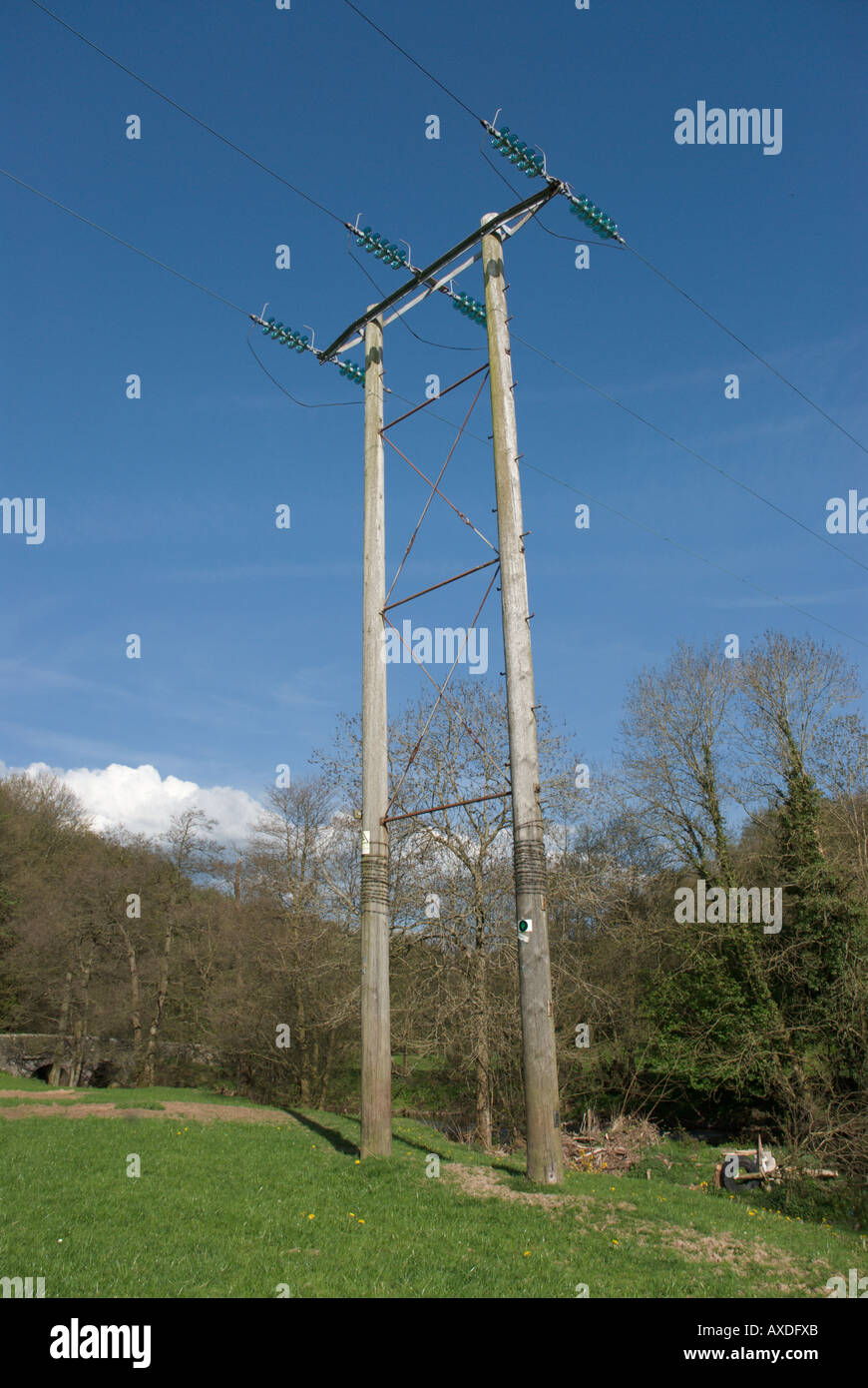 Pilone dell facenti parte della rete nazionale di distribuzione rete di distribuzione di energia elettrica Foto Stock