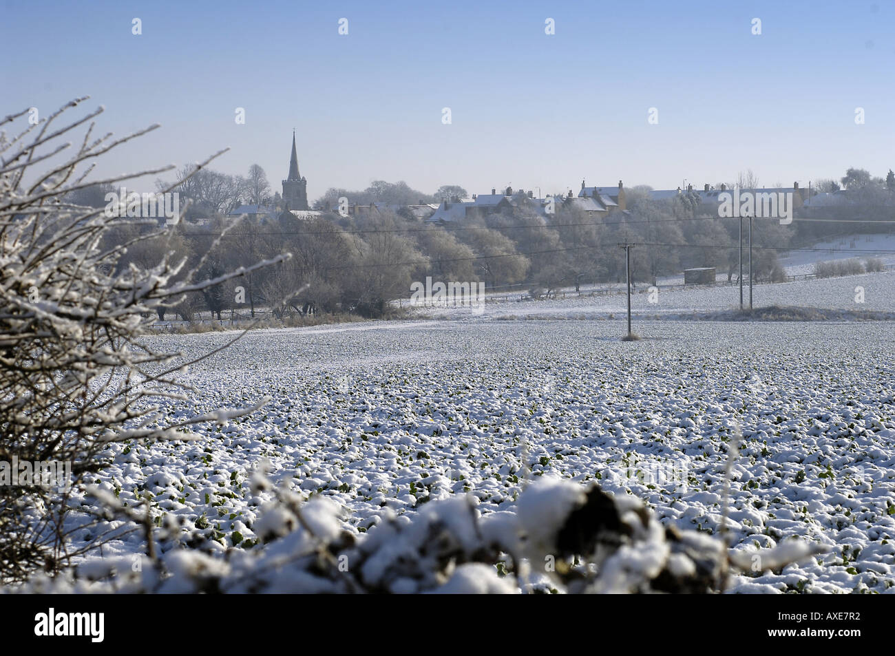 Paesaggio invernale nella periferia di Tuxford, nord Nottinghamshire, Regno Unito Foto Stock