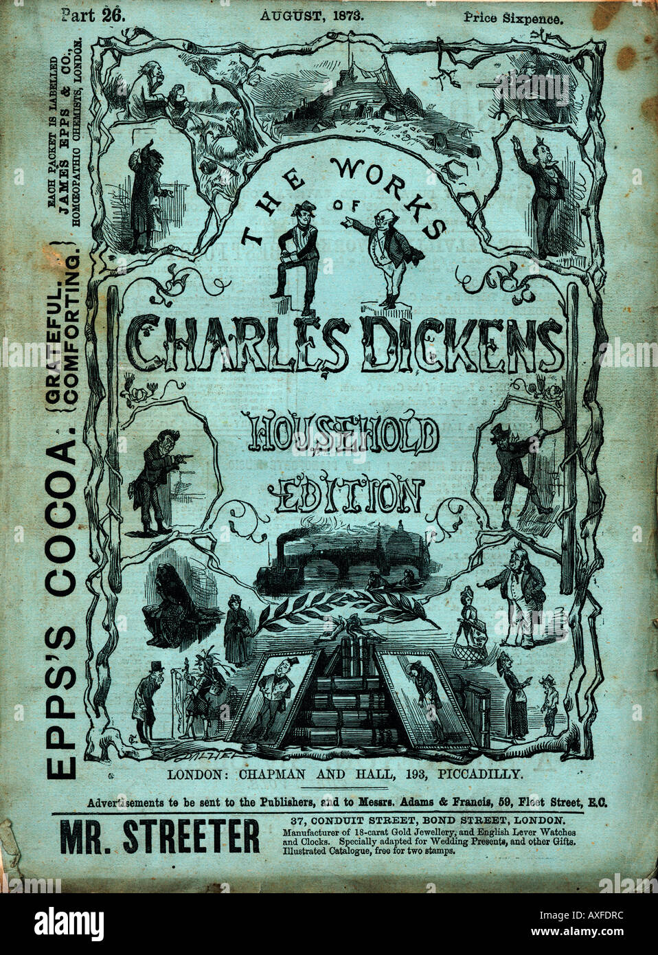 Agosto 1873 Famiglia edizione delle opere di Charles Dickens vendita del grande autore dal mese a sixpence un tempo Foto Stock